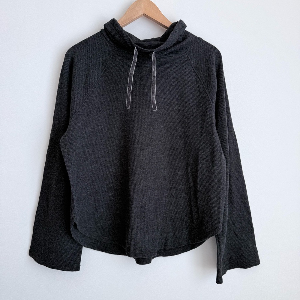Women's Dark Gray Cowl Neck Sweatshirt, Long Wide Sleeve, Size L, XL